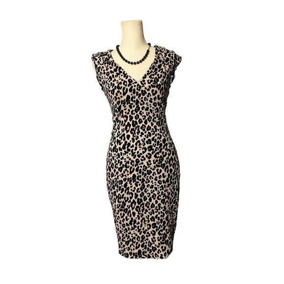 H&M Brown Leopard Print Pencil Dress lined - Picture 1 of 13